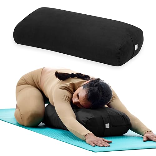 Gaiam Yoga Bolster Pillow, Soft Meditation Cushion for Yoga, Massage and Back Support, Breathable Cotton Fill, Zippered Microfiber Cover, Easy-Carry Handle, Machine Washable - color: Black