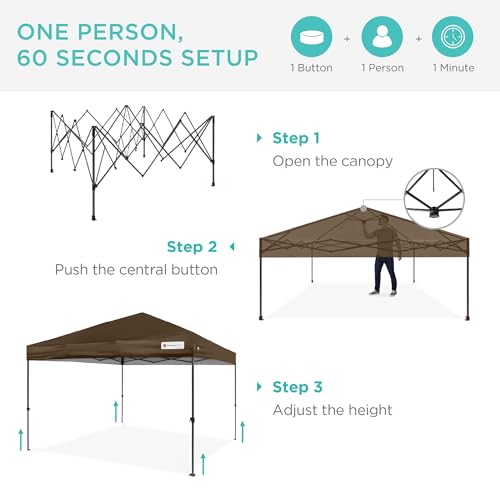 Best Choice Products 10x10ft Pop Up Canopy Tent, Outdoor Shade, 1 Person 1 Minute Set Up, Carry Case, 4 Weight Bags - Brown - color: Brown, size: 10x10ft
