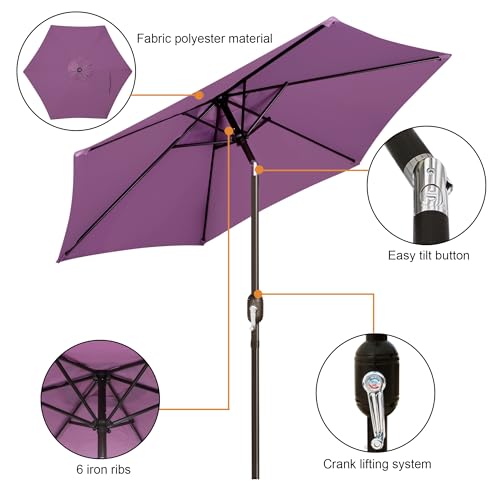 Blissun 7.5 ft Patio Umbrella, Yard Umbrella, Outdoor Market Umbrella with Push Button Tilt Crank, Lilac - color: Lilac