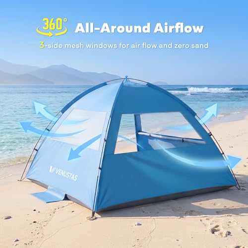 Venustas Beach Tent Sun Shelter for 3/4/6/8 Person, UPF 50+ UV Protection Beach Canopy, Lightweight and Easy Setup Cabana, Portable Shade Tent - color: Sky Blue, size: 3 Person
