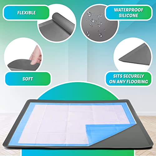 TidyFriend Dog Pee Pad Holder Tray Fits for 27.5” x 44” Wee Wee Pee Pads - Stable Grip, Raised Edges, Quick-Wipe Silicone Surface Dog Potty Tray Holder for Indoor Flooring Protection (Grey) - color: Gray