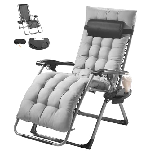 VEVOR Zero Gravity Chair, 26 inch Zero Gravity Recliner Lounge Chair for Indoor and Outdoor, Adjustable Anti Gravity Chair with Cushion, Headrest, Footrest, and Cupholder, 500 lbs, Gray - color: Grey, size: 26 Inch