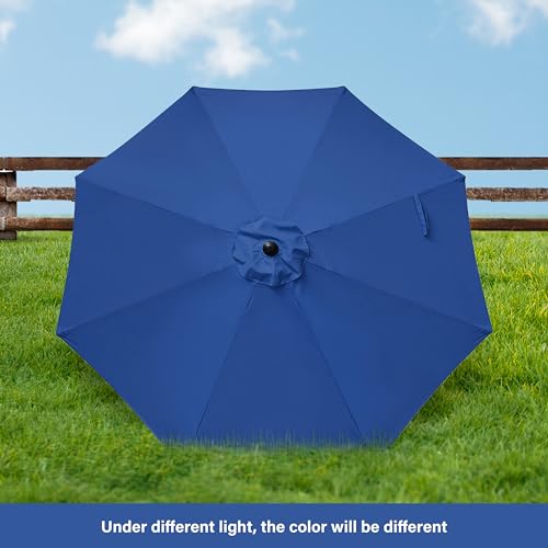 HealSmart 9ft Patio Umbrella with Push Button Tilt/Crank, Outdoor Table Market Yard Umbrella with 8 Sturdy Ribs for Garden, Backyard, Deck, Pool, Blue - color: Blue, size: 9FT