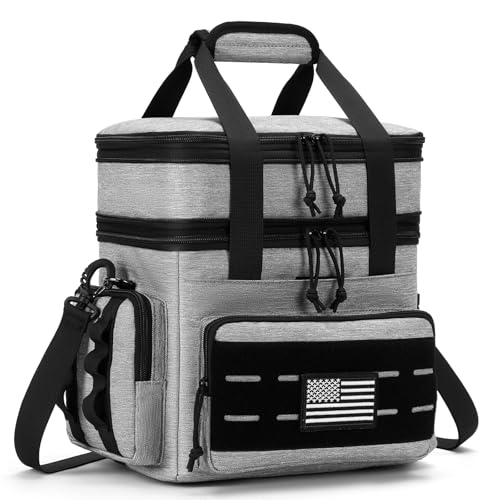 holuxer Tactical Lunch Bag & Lunch Box for Men - Large Double Deck Expandable Insulated Soft Adult Lunchbox for Work - Cooler Bag for Beach, Picnic, Camping,Outdoor，Travel (Gray,16L) - color: Gray, size: Large