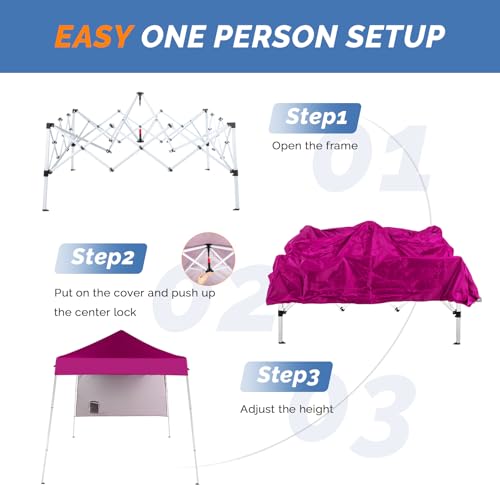 VINGLI 6x6 ft Pop Up Canopy Tent, Outdoor Small Canopy Tent with Backpack, Patio Pop Up Gazebo Slant Leg Canopy with 1 Sidewall, Portable Easy Up Canopy (Pink) - color: Pink, size: 6x6