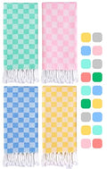 4 Packs Checkered Plaid Turkish Beach Towel Beach Blanket Sandproof Fast Drying Extra Large Match Tote Bag Lounge Chair Umbrella Tent Dress Toys Canopy Outfits Dresses Shirt Cooler Packpack Table - color: 4pcs Mixed, size: 72 X 36 Inch
