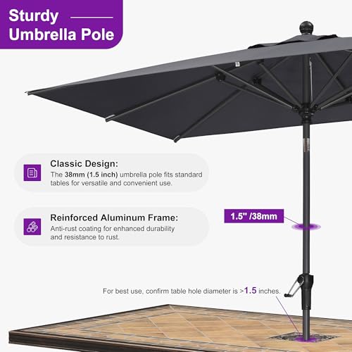 PURPLE LEAF 8' x 5' Rectangular Patio Umbrella Outdoor Table Umbrella Aluminum Frame Market Umbrella Sun Umbrella with 8 Sturdy Ribs & Tilt for Garden Deck Lawn & Pool Light Gray - color: Light Gray, size: 5' x 8'