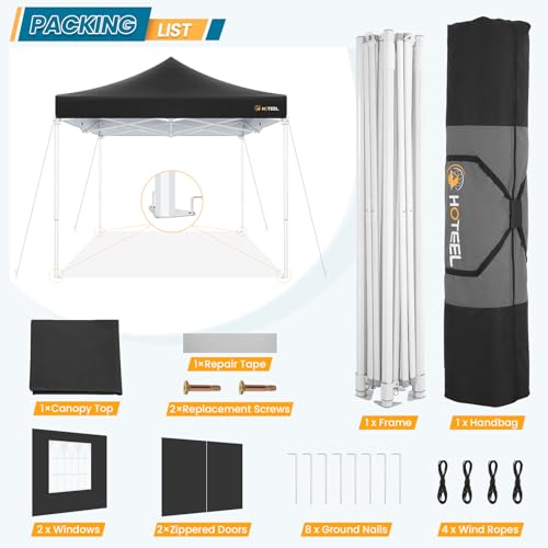 Hoteel 10x10 Pop Up Canopy Tent Heavy Duty with 4 Sidewalls, Waterproof Party Tent, Easy Set-up Commercial Instant Tents with Hand Bag & Rope & Nail, Hexagonal Leg (1-Year Warranty) - color: Black, size: 10×10 （4 Walls）