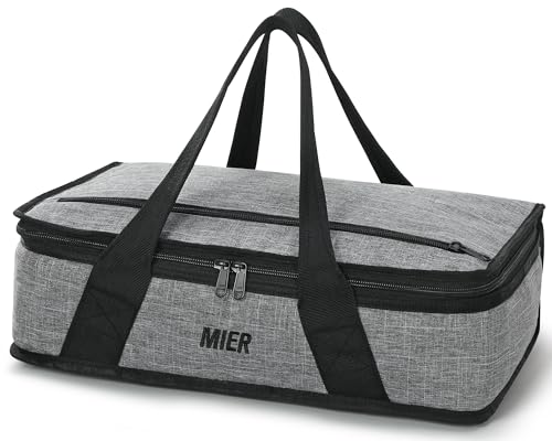 MIER Insulated Casserole Carrier for Hot or Cold Food Thermal Food Carrier Bag for Lasagna Potluck Parties Picnic Cookouts, Fits 9"x13" Baking Dish/Foil Pan, Gray - color: Gray, size: 16 x 10 x 4 inches
