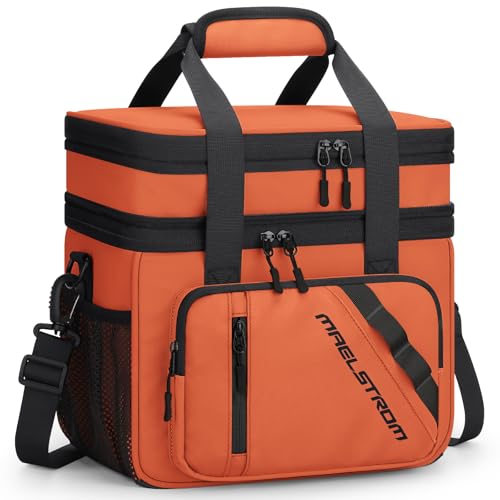 Maelstrom Lunch Box, 20L Insulated Lunch Bag for Men Women, Expandable Double Deck Leakproof Cooler Bag with 6 Pockets, Reusable Lunch Tote Bag for Work, Picnic, Travel, Orange - color: Orange