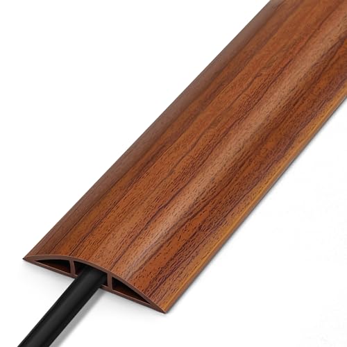 Floor Cord Cover 4FT, Walnut Wood Cord Hider Floor, Soft PVC Cord Protector Floor, Hide Extension Floor Wire Covers for Cords, Organizer Wires Floor Cable Cover, Cable Cavity: 0.47" (W) x 0.24" (H) - color: Dark Drown, size: W2" × L4'