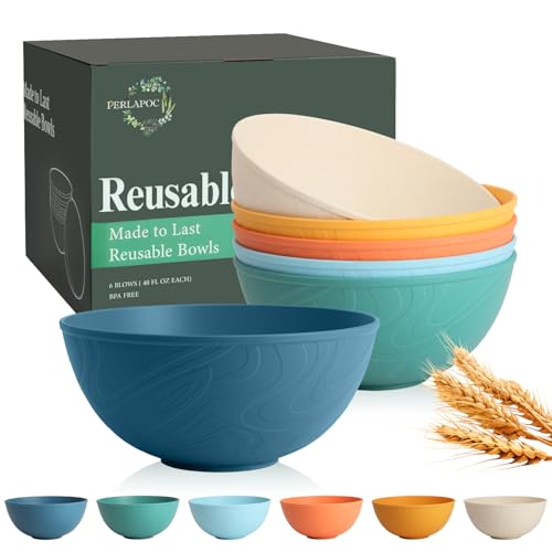 Unbreakable Large Cereal Bowls 40 OZ, Wheat Straw Bowls Set of 6, Alternative Plastic Bowls for Kitchen, Outdoors, Microwave & Dishwasher Safe Bowl Set for Salad, Cereal, Soup, Ramen, Multi - color: Multicolor, size: 40 Oz