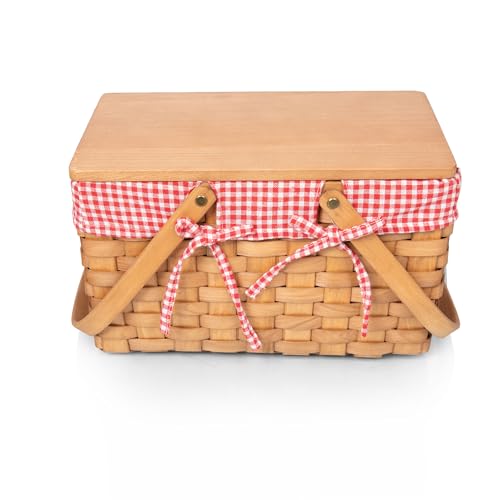 PICNIC TIME Piccola Picnic Basket, Picnic Basket, Wicker Basket, (Red & White Gingham)