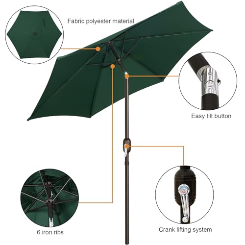 Blissun 7.5 ft Patio Umbrella, Yard Umbrella, Outdoor Market Umbrella with Push Button Tilt Crank, Dark Green - color: Dark Green