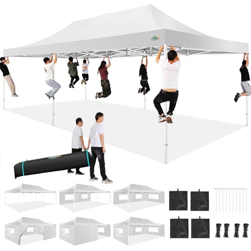 COBIZI 13x26 Heavy Duty Pop Up Canopy with 6 Sidewalls Party Tent Outdoor Wedding Large Event Tent with Roller Bag for Garden Lawn Waterproof UPF 50+ Easy Up, White (Framework Upgraded) - color: White, size: 13x26 With 6 Sidewalls