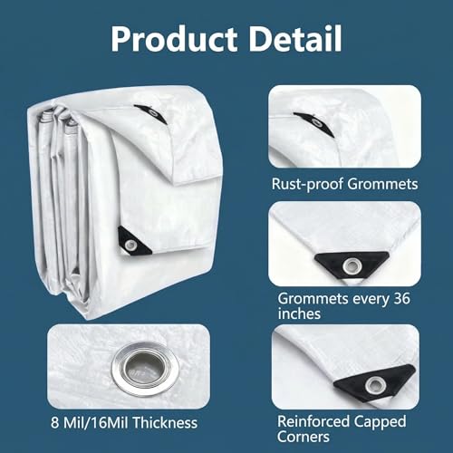 10x12 Feet Thickened Waterproof Tarp, 8 Mil Heavy-Duty Trap, Tarpaulin Cover for Camping, Emergency Rain Shelter, Outdoor Gear Protection, UV Resistant, Reinforced Grommets. - color: 8 Mil, size: 10x12 Feet