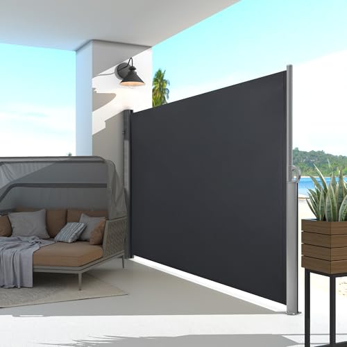 MCombo Aluminium Patio Retractable Side Awning, Fully Assembled Waterproof Sunshade Privacy Screen for Garden, Balcony and Pools (Dark Grey, 63"X118") - color: Dark Grey, size: 63"X118"