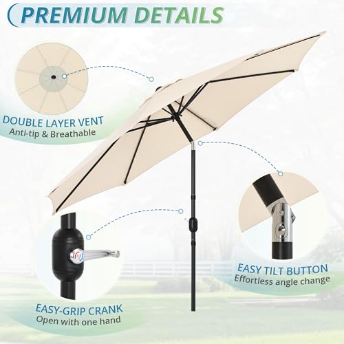 LUE BONA 10FT Patio Umbrella, Waterproof Outdoor Market Umbrella with Easy Crank & Tilt, Patio Table Umbrella for Deck Garden Backyard Pool, Beige - color: Beige