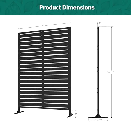 Modern Shade Metal Privacy Screen Outdoor 72" H x 48" W, Stable & Durable Privacy Fence Panels for Instant Privacy & Space Division, Freestanding Decorative Patio Screens for Outdoor, Black (2 Panel) - size: 2 Panel
