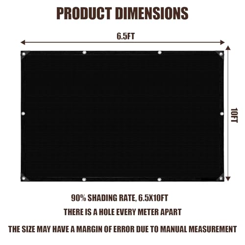 90% Sun Shade Cloth for Garden, 6.5 * 10FT Heavy Duty Shade Tarp with Grommets & Reinforced Edges - UV Resistant Sunblock Net for Patio, Backyard, Greenhouse, Kennel, Pergola, Black