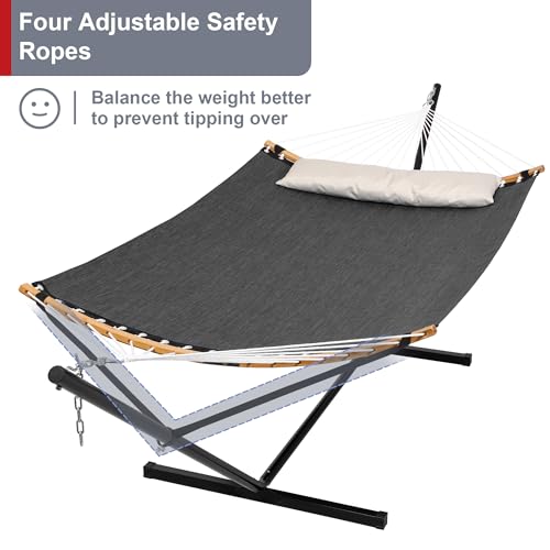 Double Hammock with Stand, Quick Dry Hammock with 12FT Stand for Outside, Poolside, 450 Lbs Capacity, Dark Grey - color: Zquick Dry-dark Grey