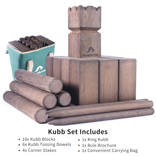 ApudArmis Kubb Yard Game Set, Viking Chess Outdoor Clash Toss Yard Game with Carrying Case - Rubber Wooden Backyard Lawn Games Set for Teenagers Adults Family - color: Brown