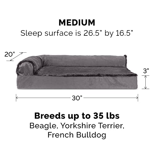 Furhaven Cooling Gel Dog Bed for Medium/Small Dogs w/ Removable Bolsters & Washable Cover, For Dogs Up to 35 lbs - Plush & Velvet L Shaped Chaise - Platinum Gray, Medium - color: (Plush & Velvet) Platinum Gray, size: Medium