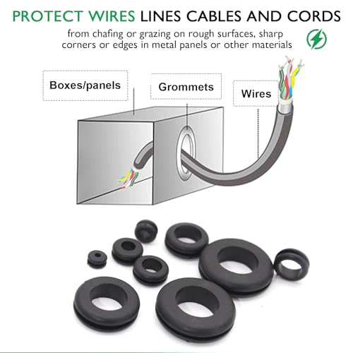 EASYEAH 180 Pcs Rubber Grommet Assortment Kit for Wiring Assorted 8 Sizes 7/8 5/8 1/4 7/16 3/8 5/16 1/2 1 Inch Round Hole, O Ring Eyelet Cable Hole Plug Set, Firewall Automotive Electrical Wire Gasket - style: 8 Sizes, 180pcs, Hole