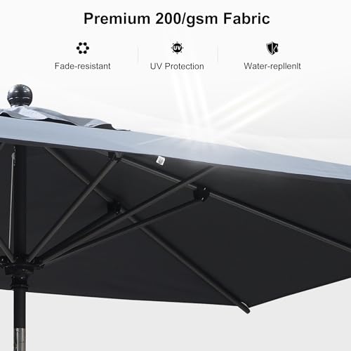 PURPLE LEAF 10' x 6.5' Rectangular Patio Umbrella Outdoor Table Umbrella Aluminum Frame Market Umbrella Sun Umbrella with 8 Sturdy Ribs & Tilt for Garden Deck Lawn & Pool Gray - color: Gray, size: 6.5' x 10'