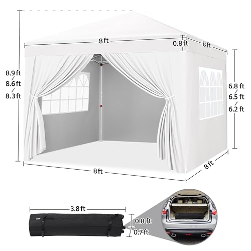 Yaheetech 8x8 Pop Up Canopy with 4 Removable Sidewalls, Portable Enclosed Instant Tent, Waterproof Outdoor Tent, Beach Sun Shelter with 4 Sandbags, 8 Stakes & 4 Ropes, White - color: White, size: 8x8
