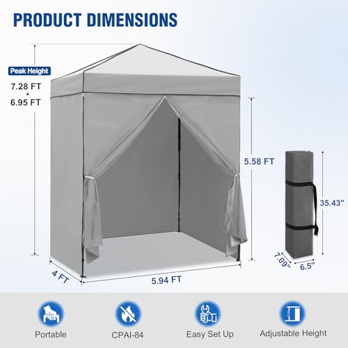 6x4 Pop Up Canopy Tent with Four Wall Panels, Instant Portable Beach Canopy, Outdoor Tent with Carry Bag for Camping, Sports, Tailgating, Events, Gray - color: Gray, size: With Four Walls