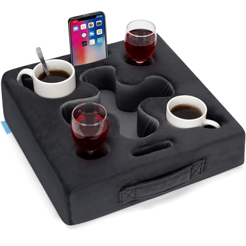Couch Cup Holder-Sofa Cup Holder Pillow Tray Caddy Cupholder Hearted for Bed, Rv, Tv, Car, Man Cave, Backseat for Remote, Drinks, Snacks (DarkGrey) - color: Grey