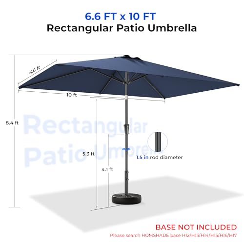 HOMSHADE 6.6 x 10 ft Rectangular Patio Umbrella Rectangle Umbrella Outdoor Patio, Large Outdoor Umbrellas for Patio Table with Tilting and Sun UV Protection for Pool, Deck, Market, Backyard - color: Navy Blue