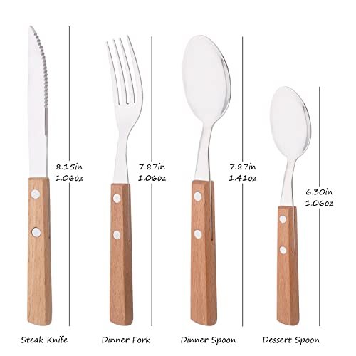 Dinner Forks Set of 8, Uniturcky 304 Stainless Steel Silverware Forks with Wooden Handle, Use for Dessert and Salad, Mirror Polishing, 7.9 Inches - size: 8-Piece Dinner Fork