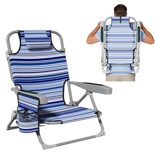 DIAMONDFORGE Lightweight Portable Beach Chair for Adults, 350 LBS Capacity Backpack Beach Chair, Reclining Beach Chair with 5-Position Lay Flat, Large Cup Holder for Beach Camping Sports, 1 Pack Blue - color: All Blue, size: Oversized