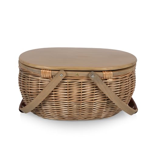 PICNIC TIME Sequoia Picnic Basket with Cooler Compartment, Woven Picnic Basket with Removeable Cooler Bag, Vintage Wicker Picnic Basket, (Beige)