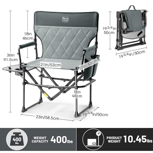 TIMBER RIDGE Aluminum Camping Directors Chair with Side Table Pocket, Portable Folding Chair, Heavy Duty Lawn Chair for Fishing Trip Picnic Concert Outdoor 400lbs, Grey 2 Pack - color: Grey-2 Set, style: Standard