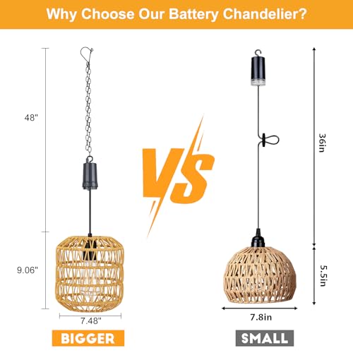 Livinlarge Battery Operated Hanging Pendant Ligh,Battery Outdoor Chandelier,Rattan Light with Warm White Bulb,4*AA Battery Powered for Gazebo Backyard Pergola Porch Patio Outdoor Indoor Decor - style: Battery Operated Lanterns