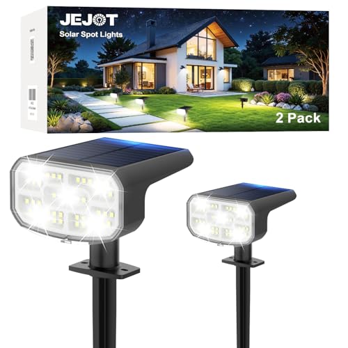 Solar Lights Outdoor Waterproof IP65, Super Bright LED, Cool Light 2 Lighting Modes Selectable, Solar Powered Yard Garden Solar Spot Lights for Outside Landscape Auto On/Off -2 Pack - color: Cool-6000K, size: 2 Pack