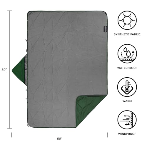 Large Outdoor Waterproof Blanket Extra Thick Fleece Stadium Blanket for Camping, Car, Pet, Picnics - Windproof, Wearable, Machine Washable 80" x 58" (Green,Hooded) - color: Hooded-green