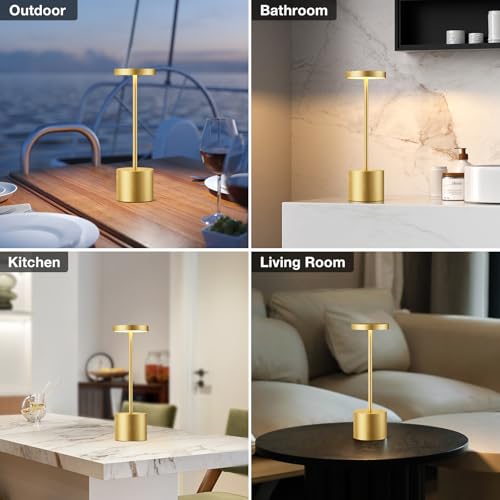 Kakanuo Gold Cordless Lamp Set, Rechargeable Lamps, 3 Color Temperature, LED Outdoor Wireless Lamp, Battery Operated Lamps, Stepless Dimmable, Touch Control - color: Gold