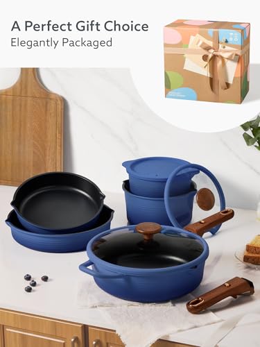 CAROTE 20Pcs Titanium Cookware Set, Pots and Pans Set Non Stick, Kitchen Cooking Set with Detachable Handle, Non Toxic Induction Cookware - Camping Cookware, Dishwasher/Oven Safe, Blue - color: Gradient Blue