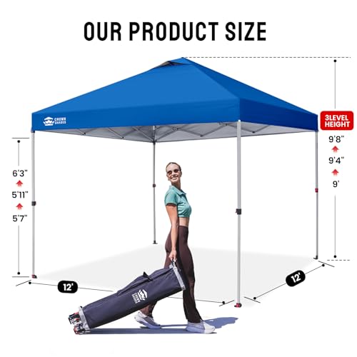 CROWN SHADES 12x12 Pop Up Canopy Outside Canopy, Patented One Push Tent Canopy with Wheeled Carry Bag, Bonus 8 Stakes and 4 Ropes, Blue - color: Blue, size: 12x12