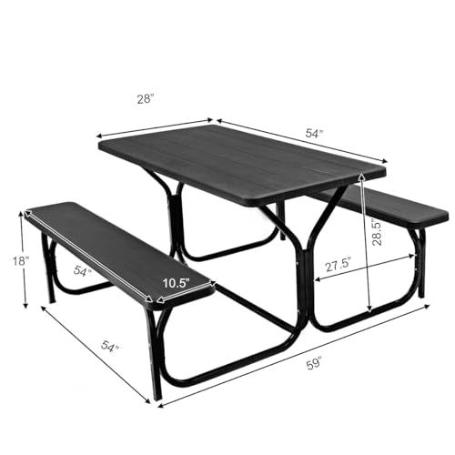 MEDIMALL Picnic Table, Portable Picnic Tables with Benches, Plastics Picnic Table Bench Set with Metal Frame & All Weather Tabletop, Large Camping Picnic Table for Outdoors, Backyard, Garden (Black) - color: Black