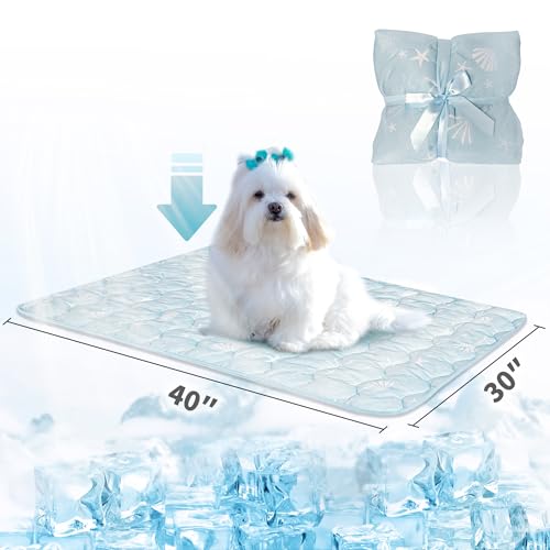 NWK Dog Cooling Blanket, Q-Max>0.345, Ice Silk Cool to Touch Material, Bed Cover, Furniture Protector Couch Sofa for Summer, Anxiety Relief-Machine Washable (Ocean Blue, 30'' X 40'') - color: Ocean Blue, size: 30* 40