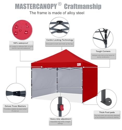 MASTERCANOPY Heavy Duty Pop-up Canopy Tent with Sidewalls (10x10,Red) - color: Red, size: 10x10