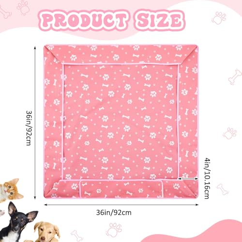 Marsui Dog Playpen Bottom Pad Fits for 36 Inch 4 Panels Pet Exercise Mat Puppy Crate Pad Reusable Washable Pet Training Pee Mat Hoop and Loop Design, Playpen Not Included - color: Pink, style: Dog Paw Bone Print