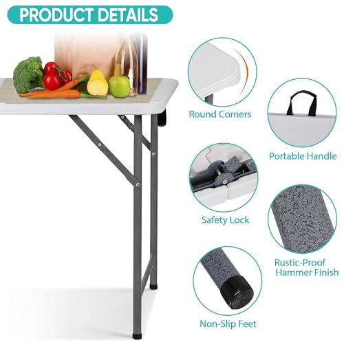 SUPER DEAL Upgraded 6FT Folding Picnic Table for Outdoor, Portable Fold-in-Half Plastic Dining Picnic Party Table with Carrying Handle - size: 6 FT
