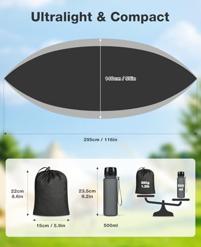 MOSFiATA Camping Hammock, Heavy Duty up to 700lbs with 2 Tree Straps and Attached Carry Bag Portable Outdoor Hammock for Backpacking Hiking Travel,Beach（Black Grey - color: Black Grey