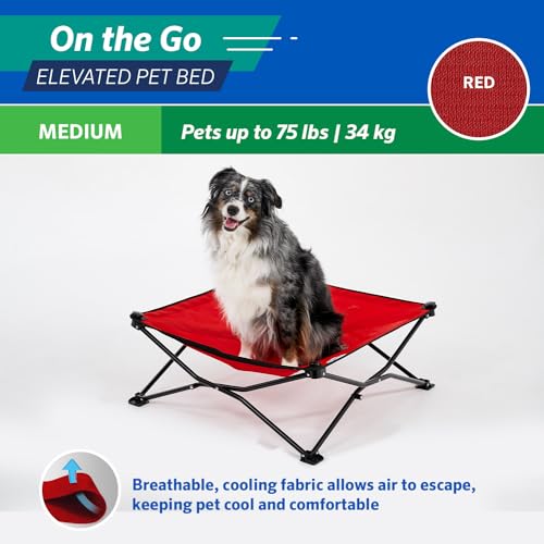Coolaroo On-The-Go Elevated Dog Bed - Foldable Pop-Up Travel Dog Bed with Breathable, Moisture-Resistant Fabric, Carry Bag Included, Lightweight & Portable, Red, Medium - color: Red, style: Medium